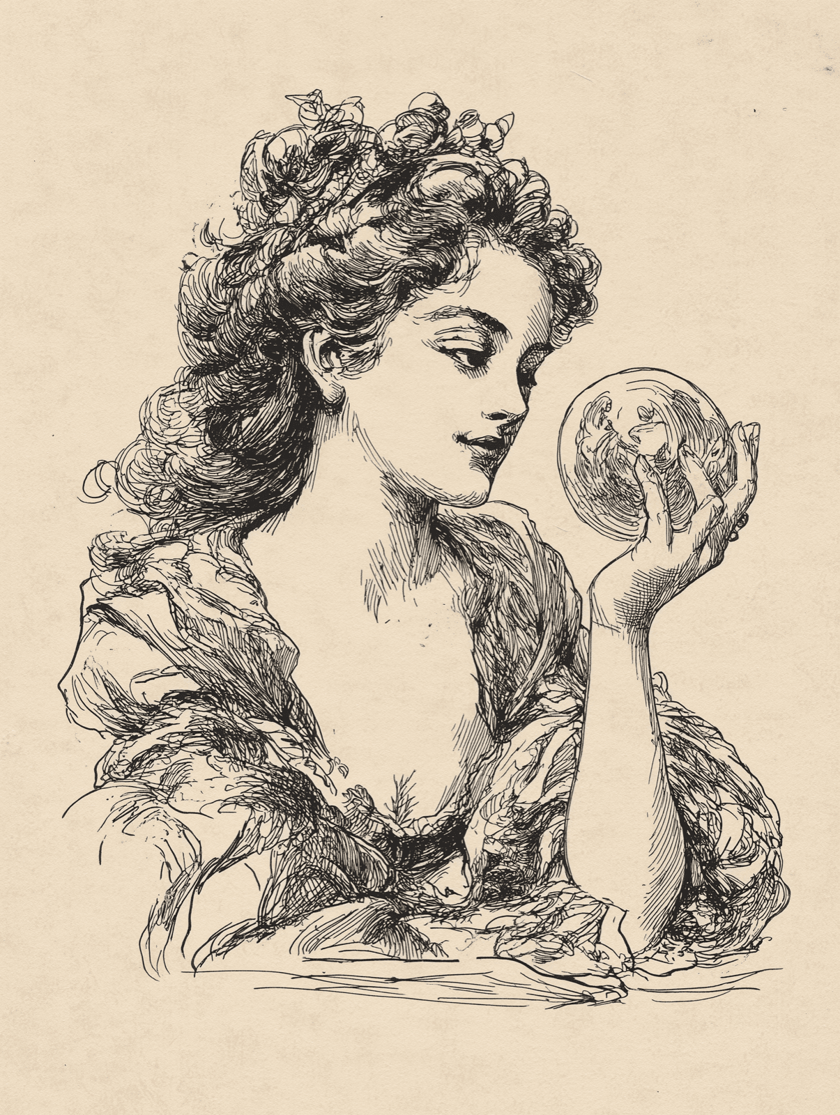 Plate I. Nostra, Oracle of Polymarket, with her glass.